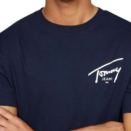 Tommy Jeans – T-shirt à col ras-du-cou et logo signature – Marine - TOMMY JEANS