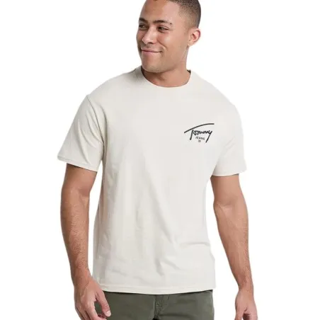 Tommy Jeans – T-shirt à col ras-du-cou et logo signature – Beige - TOMMY JEANS