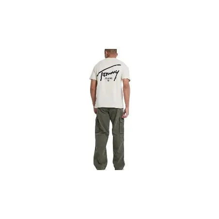 Tommy Jeans – T-shirt à col ras-du-cou et logo signature – Beige - TOMMY JEANS