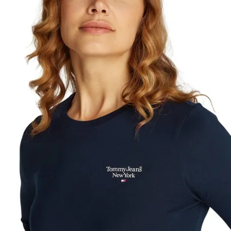 Tommy Jeans – Tommy Jeans TJW SLIM ESSENTIAL LOGO 2 LS EXT – Bleu Foncé - TOMMY JEANS