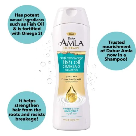 Dabur Amla – Shampoing Huile De Poisson Oméga-3 Cheveux Fragilisés 200Ml - Dabur Amla