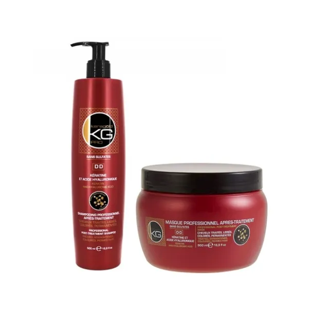 KeraGold – Pack Shampoing Cheveux Traités 500Ml + Masque Après Traitement à la Kératine 500Ml - KERAGOLD