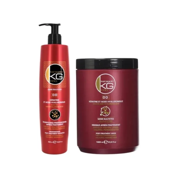 KeraGold – Pack Shampoing Cheveux Traités 1L + Masque Après Traitement à la Kératine 1L - KERAGOLD