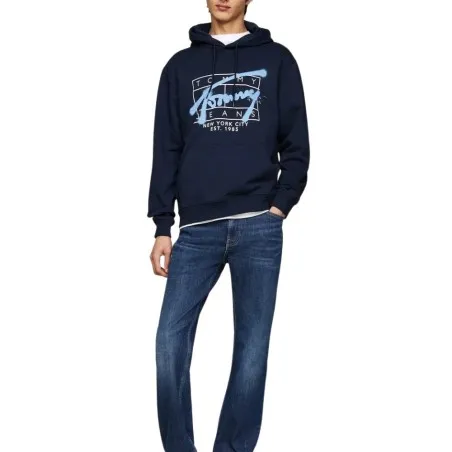 Tommy Jeans – Sweat à capuche à signature graffiti – dark night navy - TOMMY JEANS