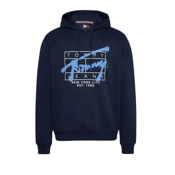 Tommy Jeans – Sweat à capuche à signature graffiti – dark night navy - TOMMY JEANS