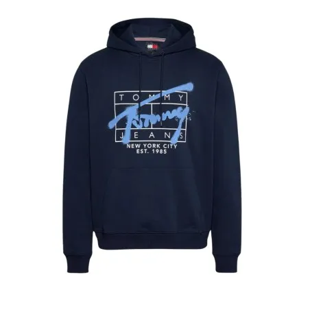 Tommy Jeans – Sweat à capuche à signature graffiti – dark night navy - TOMMY JEANS