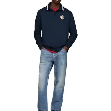 Tommy Jeans – Polo de rugby surdimensionné brodé – DARK NIGHT NAVY - TOMMY JEANS