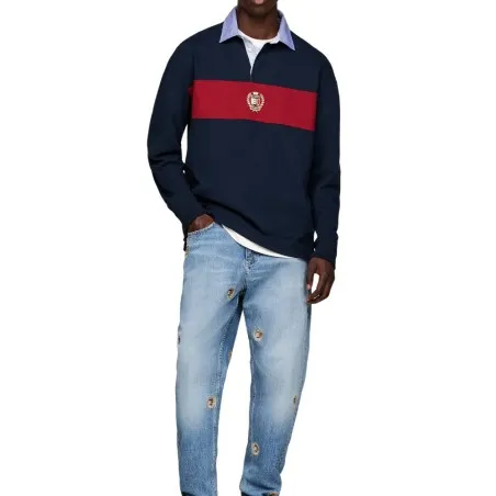 Tommy Jeans – Maillot de rugby oversize à blocs de couleurs – DARK NIGHT NAVY - TOMMY JEANS