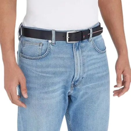 Tommy Jeans – Ceinture en cuir lisse – Bleu Marine - TOMMY HILFIGER
