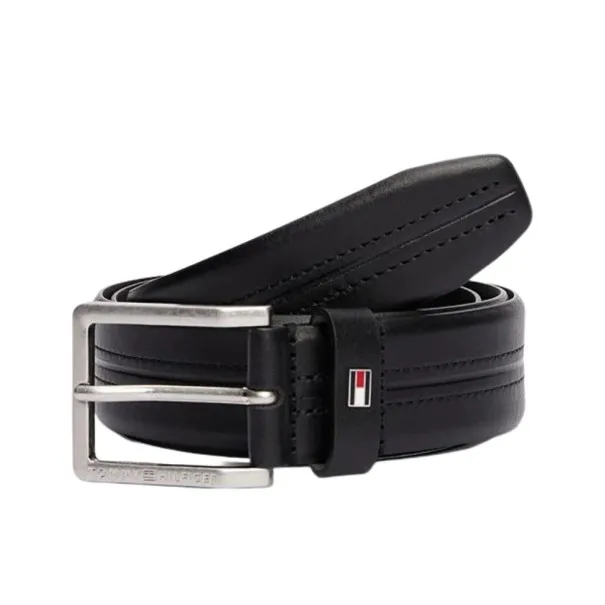 Tommy Jeans – Ceinture en cuir avec drapeau émaillé – Noir - TOMMY JEANS