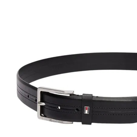 Tommy Jeans – Ceinture en cuir avec drapeau émaillé – Noir - TOMMY JEANS