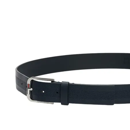 Tommy Jeans – Ceinture en cuir à drapeau allongé – Bleu Marine - TOMMY JEANS