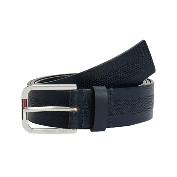 Tommy Jeans – Ceinture en cuir à drapeau allongé – Bleu Marine - TOMMY JEANS