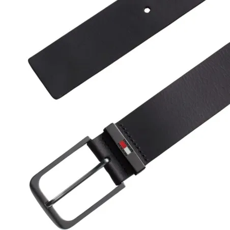 TOMMY JEANS- Ceinture en cuir à logo en émail – Noir - TOMMY HILFIGER
