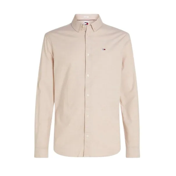 TOMMY JEANS – Chemise en coton biologique beige unie avec une coupe slim et un col français – Beige - TOMMY JEANS