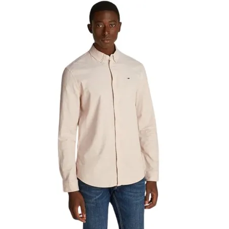 TOMMY JEANS – Chemise en coton biologique beige unie avec une coupe slim et un col français – Beige - TOMMY JEANS