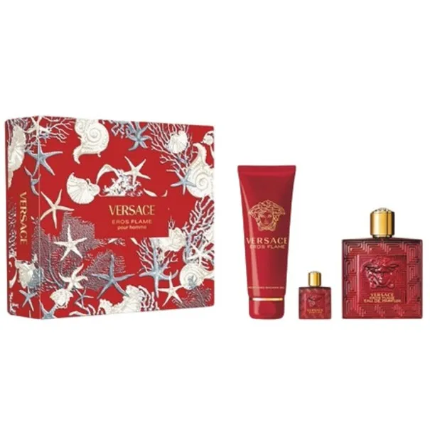 Coffret Eau de Parfum Homme Versace Eros Flame  100 ml+Gel douche parfumé 150 ml+EDP 5 ml - VERSACE