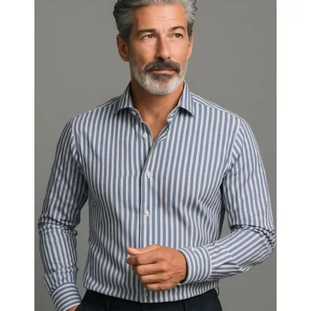 Chemise Homme Angelo Ricci Regular Fit en Popeline à Rayures Bleues et Blanches (Large) - Angelo Ricci