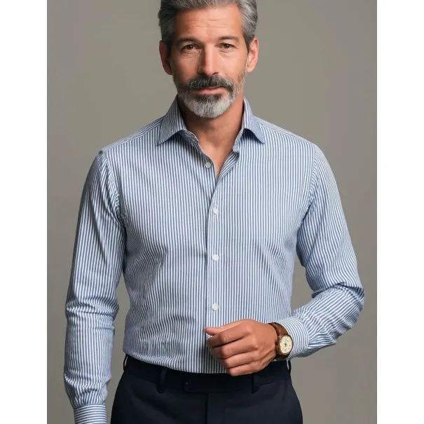 Chemise Homme Angelo Ricci Regular Fit en Popeline Rayée - Gris et Blanc - Angelo Ricci