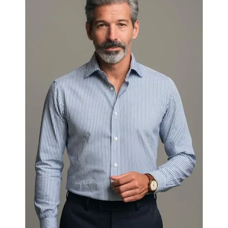 Chemise Homme Angelo Ricci Regular Fit en Popeline Rayée - Gris et Blanc - Angelo Ricci