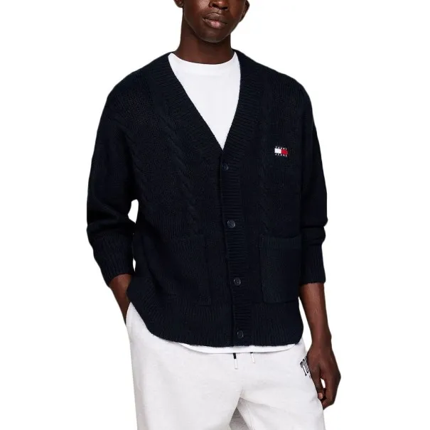 Tommy Jeans Gilet Torsades Et Badge Coupe Carre Pour Homme Noir DM0DM19441C1G - TOMMY JEANS