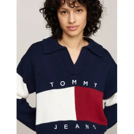 Tommy Jeans Pull Drapeau Rugby Bleu Marine DW0DW18677C1G - TOMMY JEANS