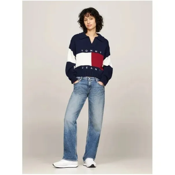 Tommy Jeans Pull Drapeau Rugby Bleu Marine DW0DW18677C1G - TOMMY JEANS