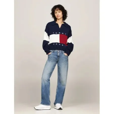 Tommy Jeans Pull Drapeau Rugby Bleu Marine DW0DW18677C1G - TOMMY JEANS