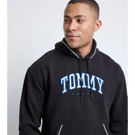 Tommy Jeans Sweat Capuche Avec Logo Et Manches Tombantes Blanc Noir DM0DM19760BDS - TOMMY JEANS