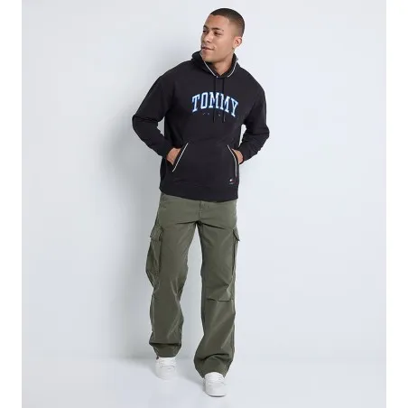 Tommy Jeans Sweat Capuche Avec Logo Et Manches Tombantes Blanc Noir DM0DM19760BDS - TOMMY JEANS