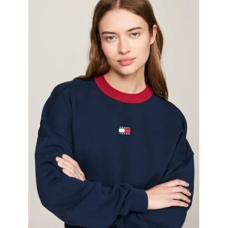 Tommy Jeans Sweat-Shirt Court Dcontract Tommy Badge Bleu Marine DW0DW19045C1G - TOMMY JEANS