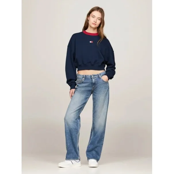 Tommy Jeans Sweat-Shirt Court Dcontract Tommy Badge Bleu Marine DW0DW19045C1G - TOMMY JEANS