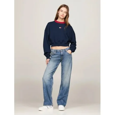 Tommy Jeans Sweat-Shirt Court Dcontract Tommy Badge Bleu Marine DW0DW19045C1G - TOMMY JEANS