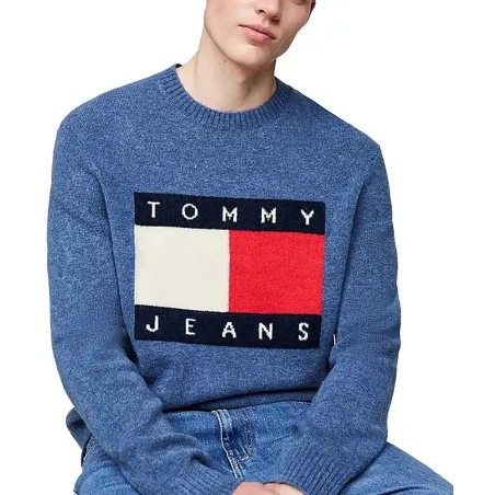 Tommy Jeans Tjm Regular Melange Flag Blue Jersey DM0DM19442C8T - TOMMY JEANS