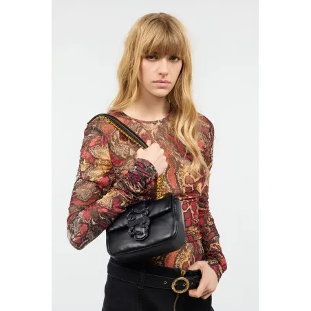 Just Sac Nylon Pm Carre Fermeture Snake Noir - JUST CAVALLI