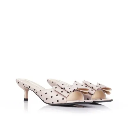 Mules Femmes Seaside Sabot satinées à pois avec nœud demi talon E26-F597 - Seaside