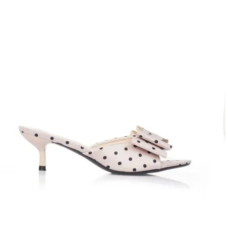 Mules Femmes Seaside Sabot satinées à pois avec nœud demi talon E26-F597 - Seaside