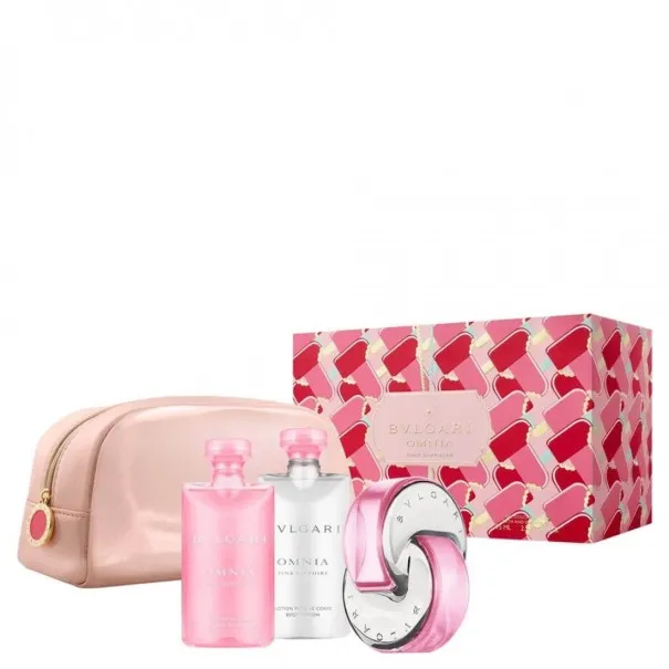 BVLGARI OMNIA PINK SAPPHIRE 100 ml Coffret : 65 ml EAU DE TOILETTE + 75 ml BODY LOTION + 75 ml SHOWER GEL + POUCH - BVLGARI