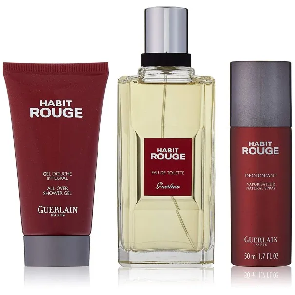 HABIT ROUGE GUERLAIN 90 ml Coffret : 100 ml EAU DE TOILETTE + 75 ml ALL-OVER SHAMPOO + 50 ml DEODORANT - GUERLAIN