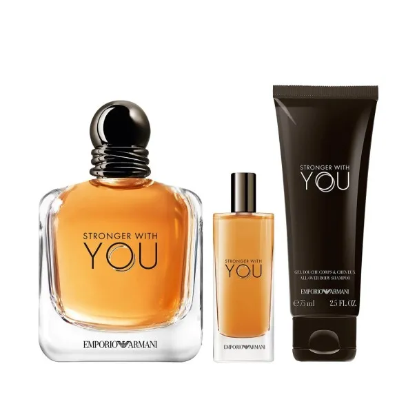 ARMANI STRONGER WITH YOU 90 ml PCS SET FOR MEN: 100 ml EAU DE TOILETTE + 15 ml EAU DE TOILETTE + 75 ml DOUCHE GEL - GIORGIO ARMA