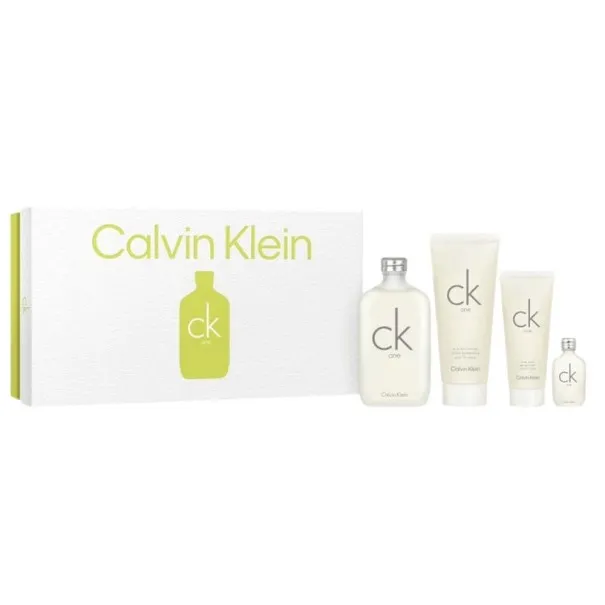 CALVIN KLEIN CK ONE 100 ml PCS SET: 200 ml EAU DE TOILETTE SPRAY + 200 ml BL + 100 ml SG + 15 ml EAU DE TOILETTE MINI SPRAY - CA
