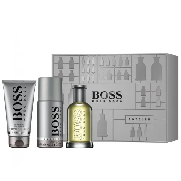 HUGO BOSS BOTTLED 90 ml PCS SET: 100 ml EAU DE TOILETTE SPRAY + 100 ml DEODORANT SPRAY + 100 ml DOUCHE GEL - Hugo boss