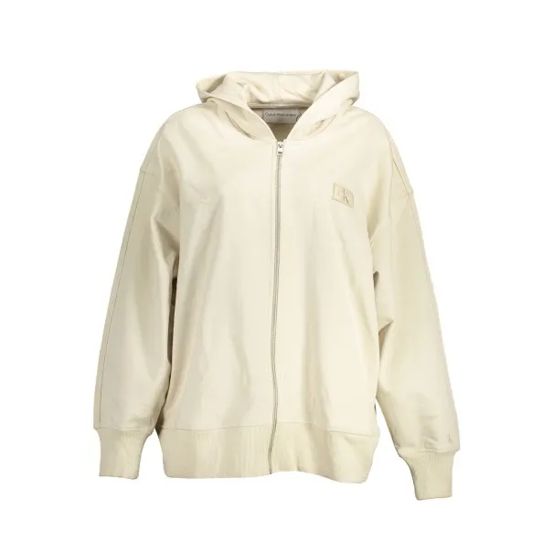 CALVIN KLEIN SWEAT AVEC ZIP FEMME BEIGE - CALVIN KLEIN