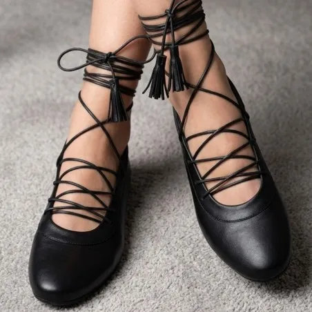Ballerines Cuir noir à lacets P26-2705 - Seaside