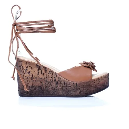 Sandale Cuir compensée fleur E26-5383 - Seaside
