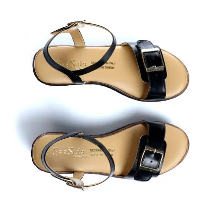 Sandale cuir compensée boucle E26-2109 - Seaside