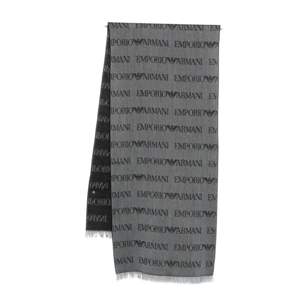 Emporio Armani Virgin Wool Blend Scarf With Jacquard Lettering Logo And Fringes - Emporio Armani