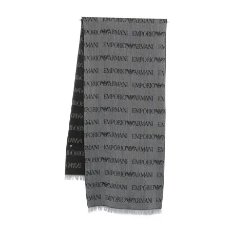 Emporio Armani Virgin Wool Blend Scarf With Jacquard Lettering Logo And Fringes - Emporio Armani