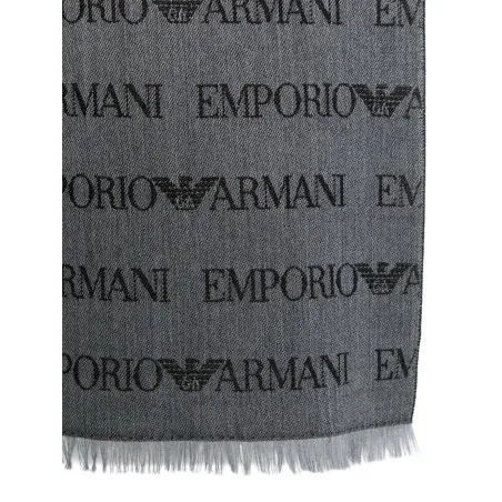 Emporio Armani Virgin Wool Blend Scarf With Jacquard Lettering Logo And Fringes - Emporio Armani