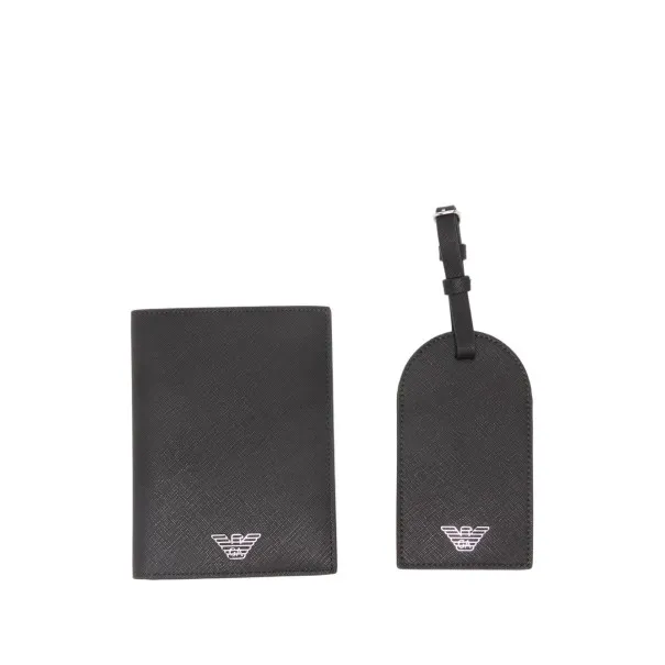 Emporio Armani Asv Recycled Saffiano Leather Passport Holder And Tag Gift Box - Emporio Armani